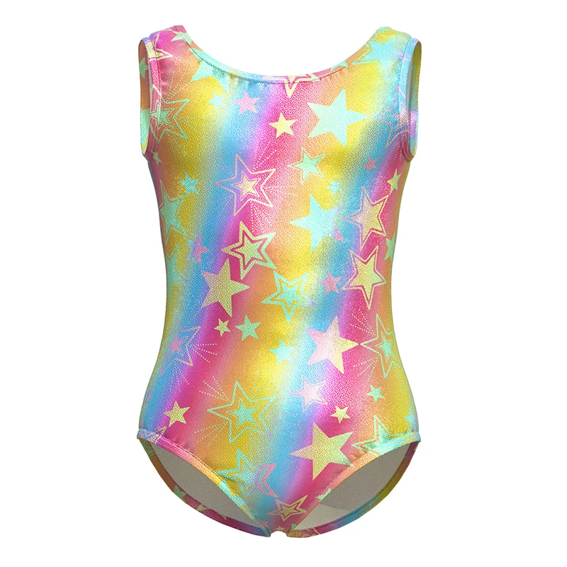 

Girls Gymnastic Sleeveless Tops Dance Leotard Shiny Stars Outfits Tumbling Biketards Athletic Activewear Tank Top