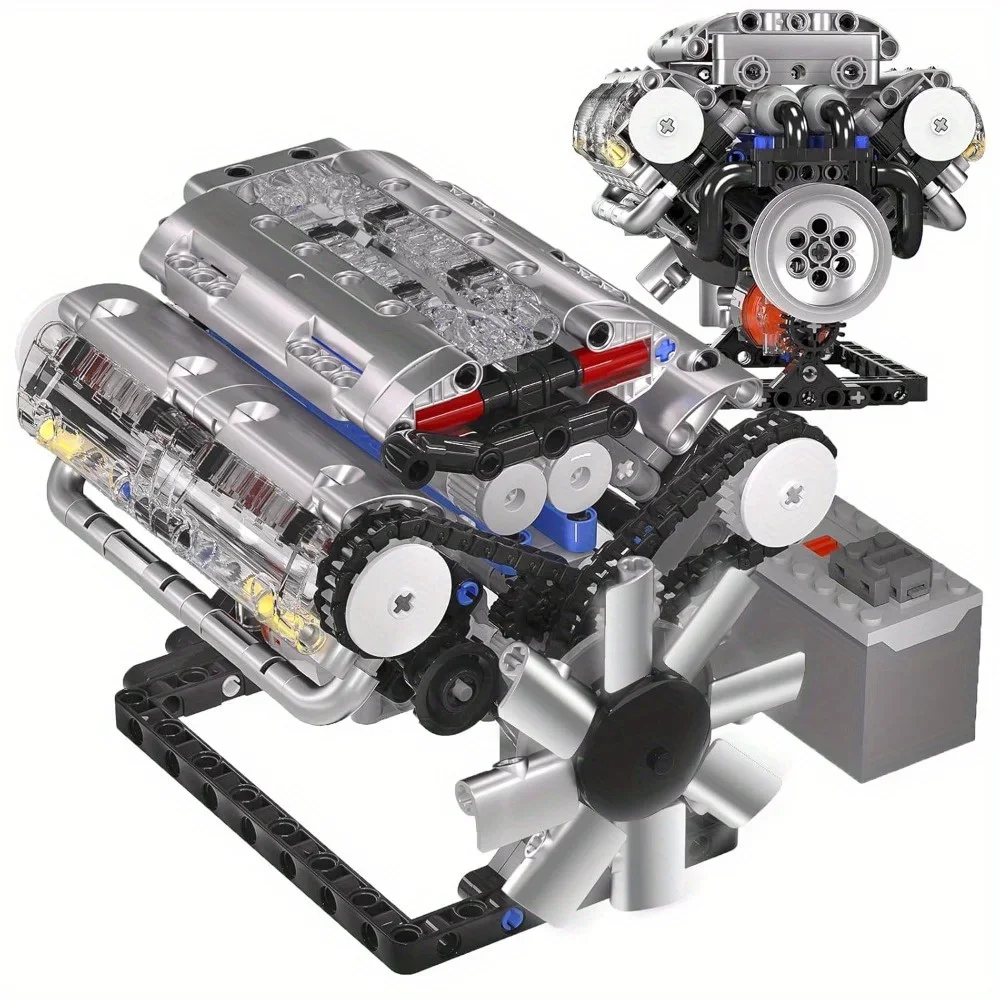 Ensemble de blocs de construction de moteur V8 technique, 552 pièces, simulation motorisée, modèle de moteur de voiture 8 cylindres, modèle à assembler MOC, jouet éducatif STEM, cadeau pour adolescents, adultes et passionnés de voitures.