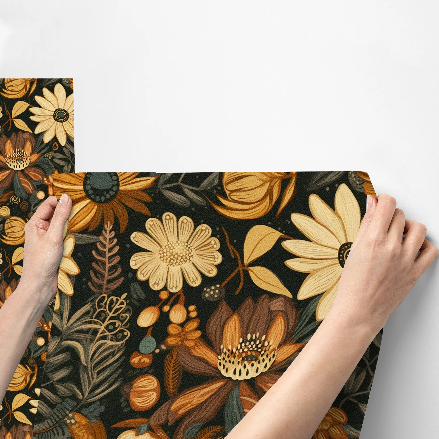 Vintage gold sunflower floral self-adhesive wallpaper removable waterproof peel and stick wallpaper, suitable for home cabinets