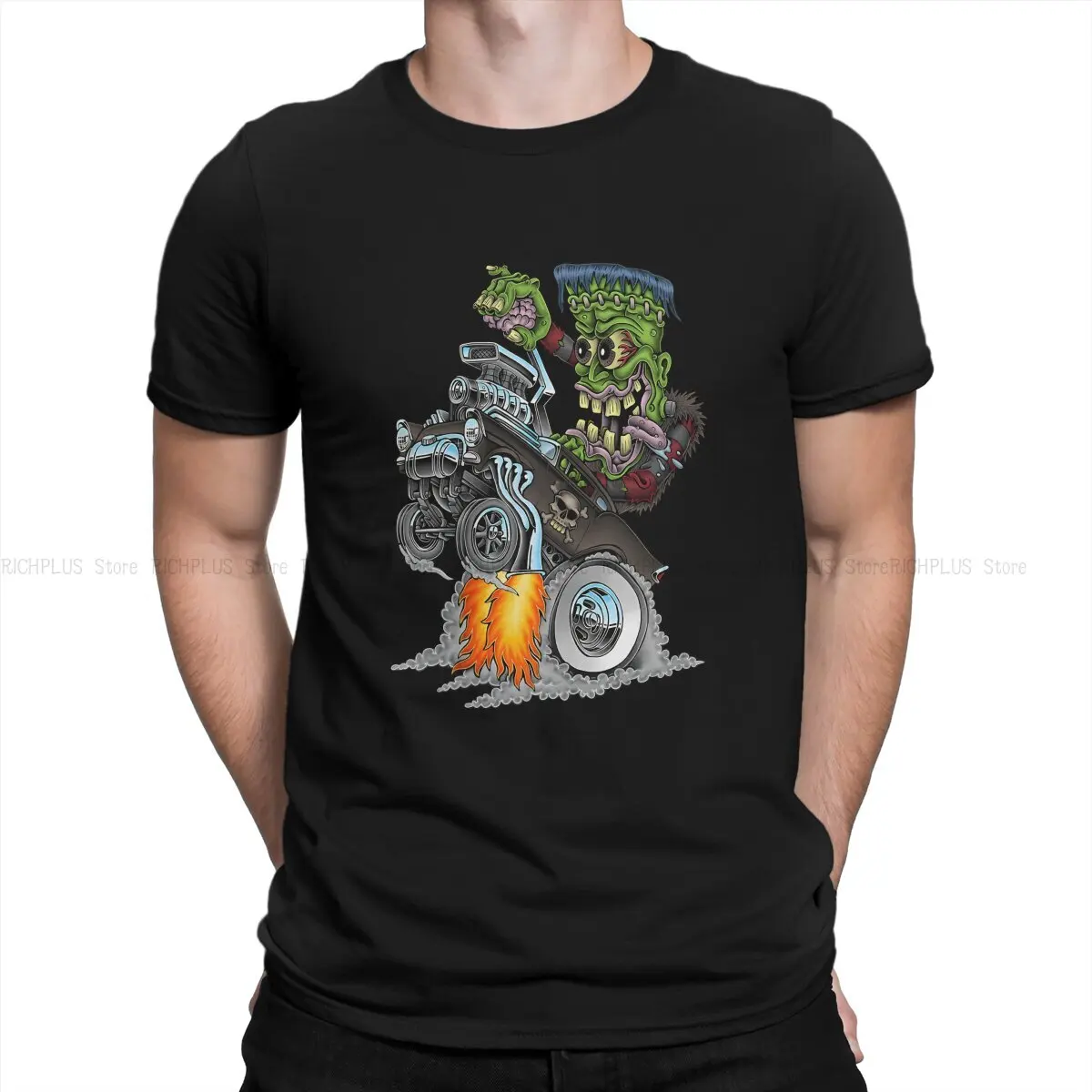 Wheelie Men TShirt Frankenstein O Neck Tops Polyester T Shirt Humor Birthday Gifts