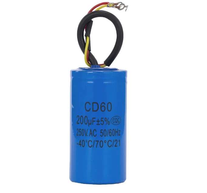 CD60 200uF 250V AC Starting Capacitor For Heavy Duty Electric Motor Air Compressor Red Yellow Two Wires