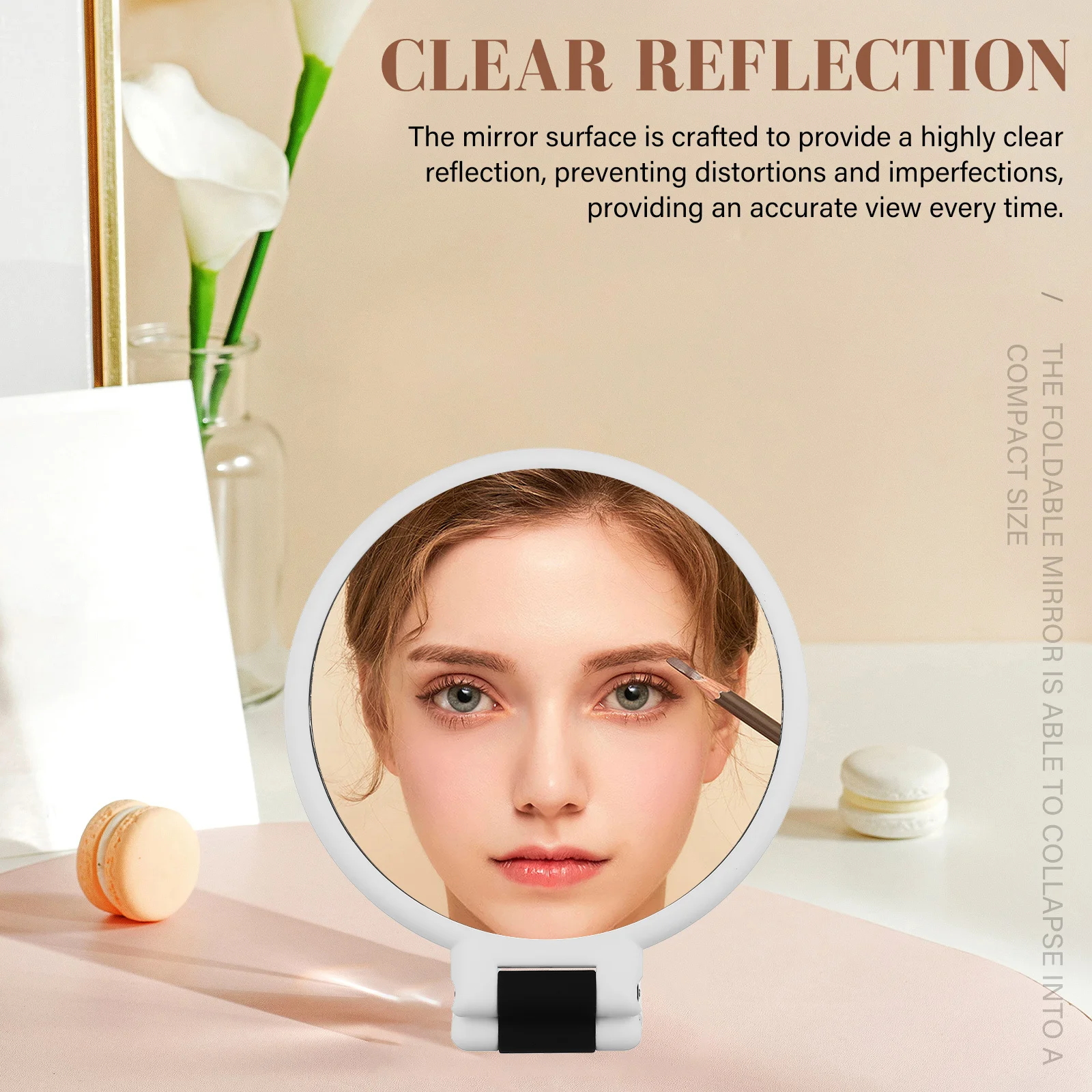 Reisespiegel, handgehalten, faltbar, doppelseitiges Vergrößerungsdesign, ideal für Make-up, Hautpflege und persönliche Pflege