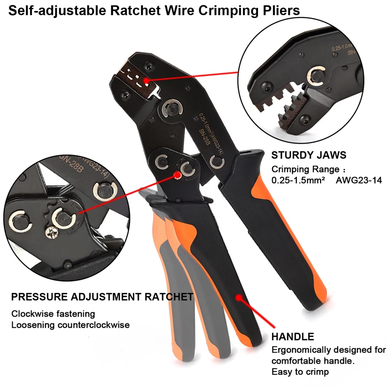 SN-28B Dupont Crimping Plier 0.25-1mm²/23-17AWG 310/620/1550PCS 2.54mm Dupont WireTerminals Clamp Kit Connectors Hand Tools Set