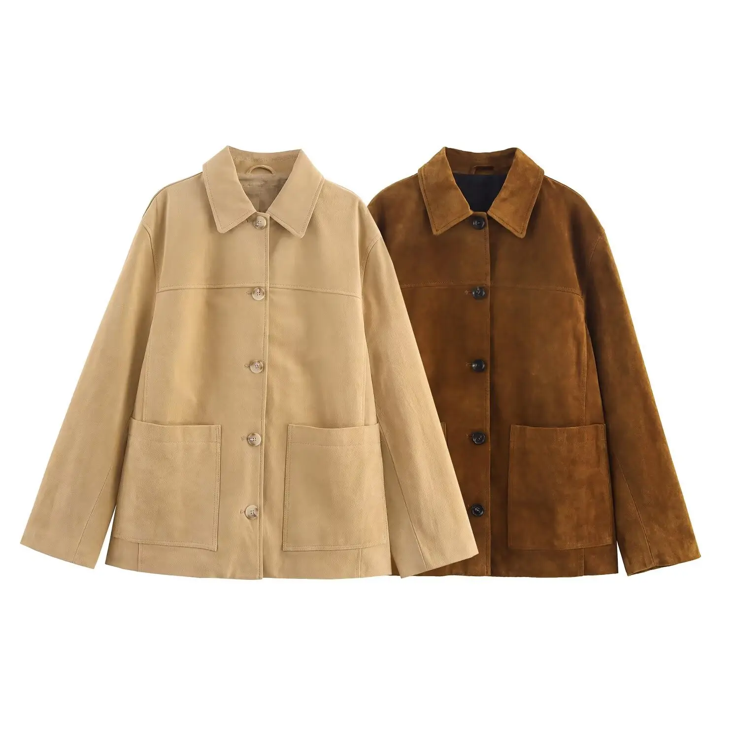 

Women's Loose Fit Velvet Jacket With Turn-down Collar And Double Pockets Autumn Winter Fashion Retro Style Workwear Coat