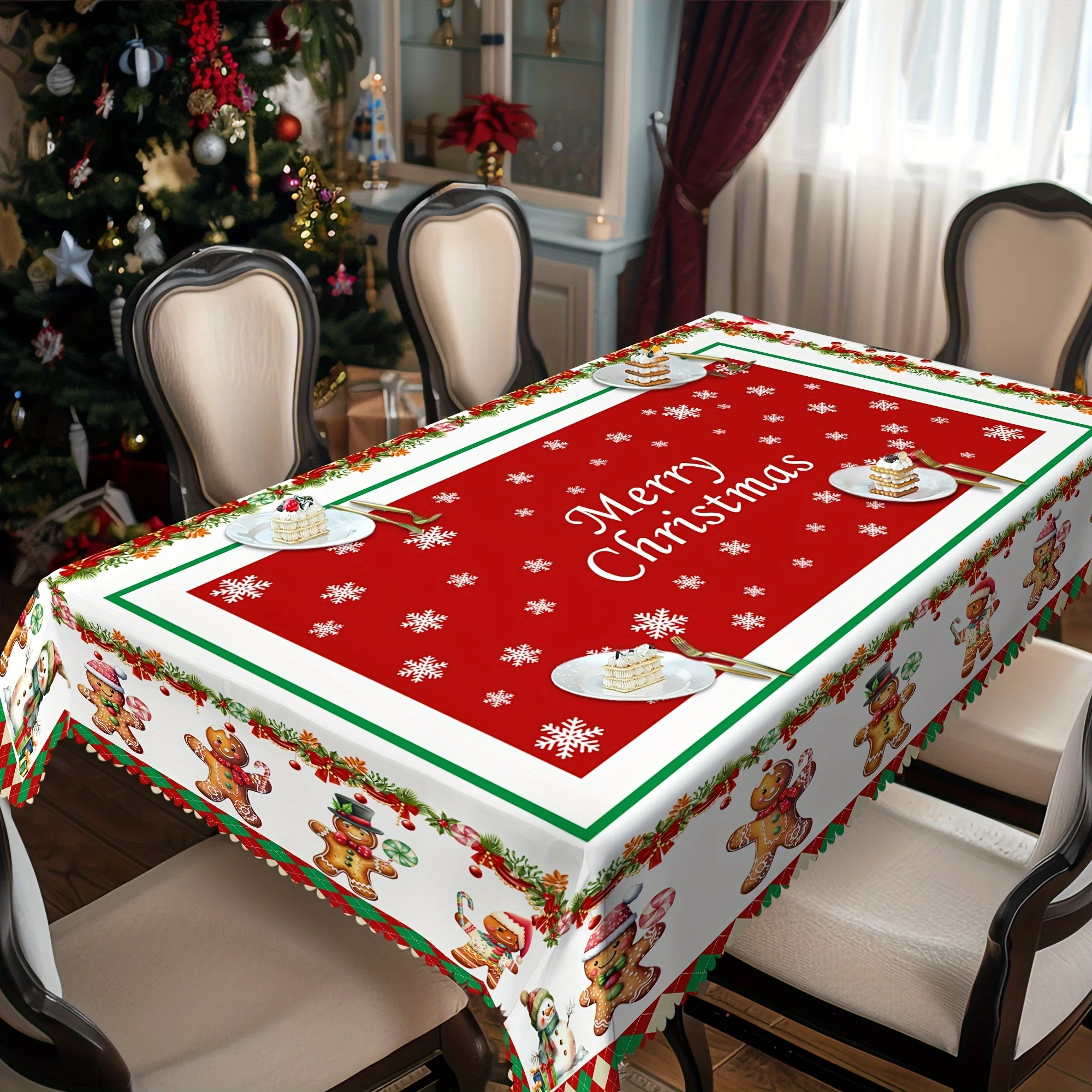 Christmas Gingerbread Man Candy Rectangle Tablecloth Holiday Party Decor Waterproof Tablecloth for Table Christmas Decorations