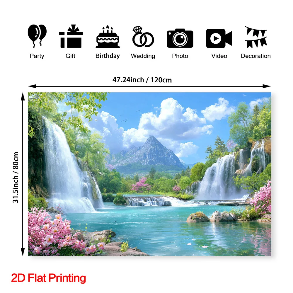 Bohemian Waterfall Mountain Landscape Tapestry Wall Hanging Nature Scenery Art Decor Waterproof Abstract Print for Home Bedroom