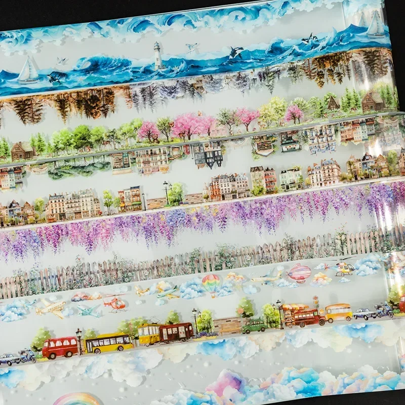 1Roll Top Bottom Seamless Aquascape PET European Bottoming Tape Landscapes Collage Seasons Adhesives Forest Scrapbook 65mm*2m