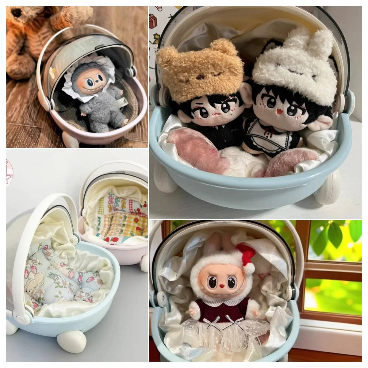 

For Labubu Accessories Doll Storage Box Baby Bed Cotton The Wheels Are Immovable Mat Bedding Products Bjd Basket Cradle Cart