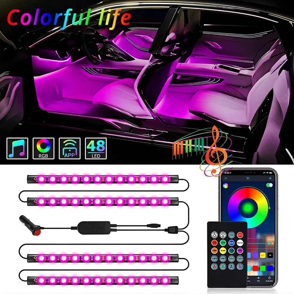 

Auto Remote Control Decorative Lamps Car Led RGB Strip Light 5050 12V Flexible Dome Atmosphere Lamp Interior Lighting Universal