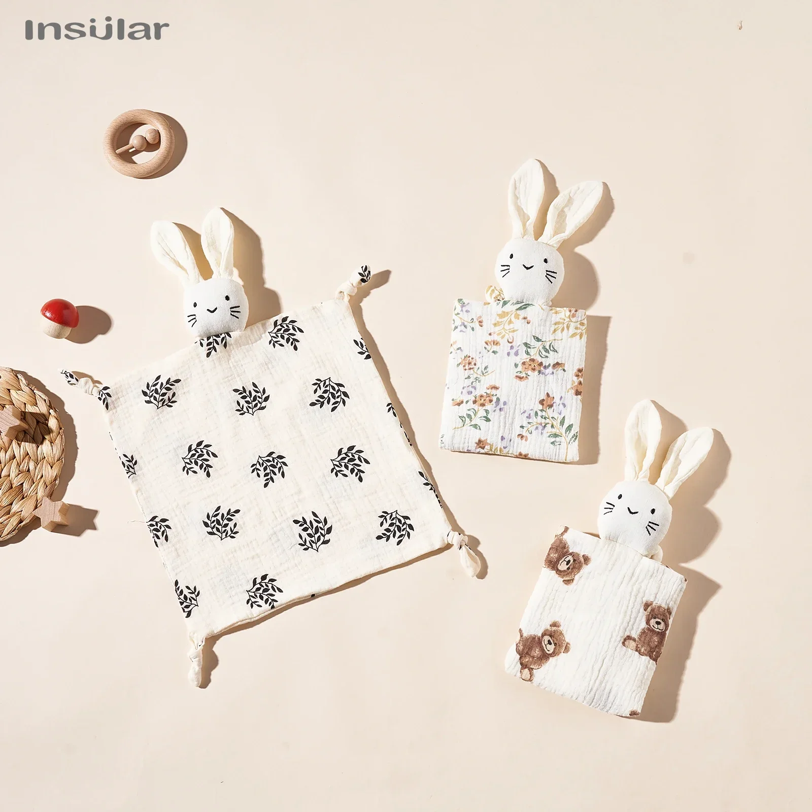 INSULAR Baby Bibs Newborn Appease Towel Muslin Facecloth Rabbit Type Soft Cotton Stuffed Doll Infant Sleeping Cuddling Towel