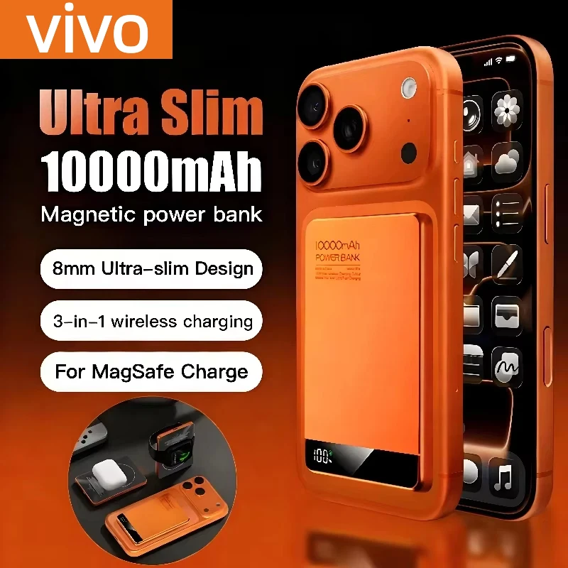 بنك طاقة VIVO 10000 مللي أمبير في الساعة فائق النحافة لـ MagSafe، بطارية محمولة لاسلكية مغناطيسية 20 وات شحن سريع CCC لهاتف iPhone iWatch