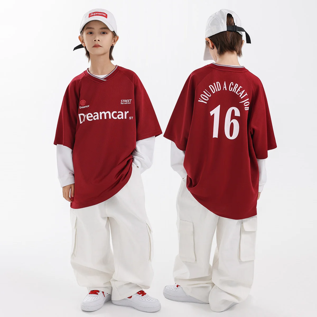 

Children Hiphop Suit Jazz Dance Boys Streetwear Sports Loose Suit Top Pants Street Dance Practice Stage Costumes Wearing DN22270