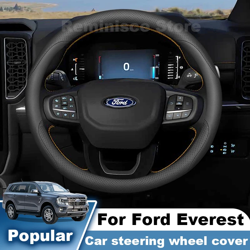 Leather Car Steering Wheel Cover For Ford Everest Wildtrak Ranger 2026 2025-2020 Steering Wheel Cover Ford Everest Accessories