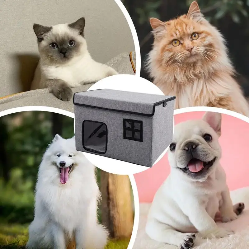 Pet Cooling House Cat Cube Shelter Large Winter Warm Imitation Linen Cat Safe Shelter For Cats Dogs Pets Kitten Doggy