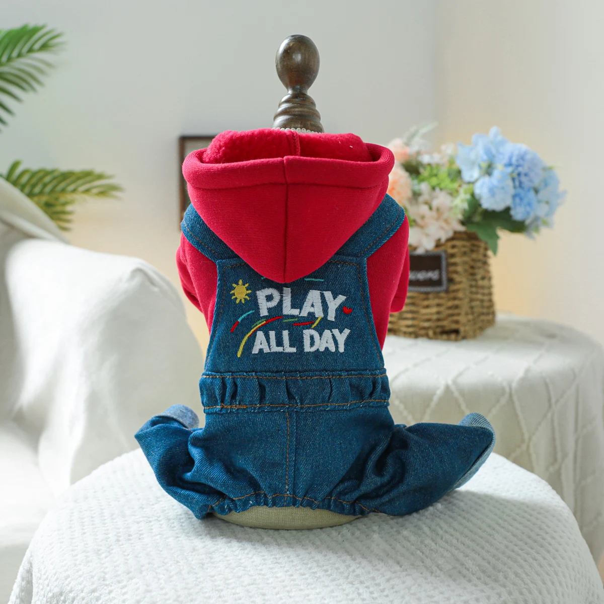 1PC Pet Clothing Dog Autumn Winter Handsome crazy play Red hat four legged overalls suitable for small to medium sized dogs