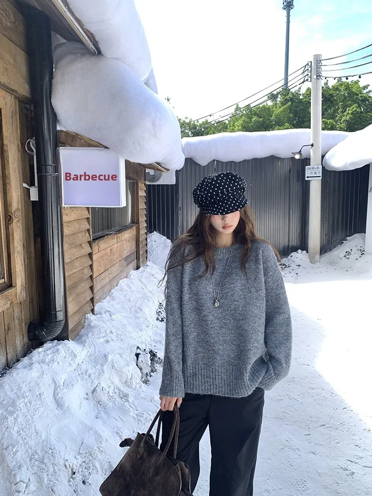 سترة محبوكة بأكمام طويلة باللون الوردي الفاتح للنساء، تصميم فضفاض بأسلوب عصري، إصدار جديد للخريف والشتاء، مظهر شبابي وأنيق #1