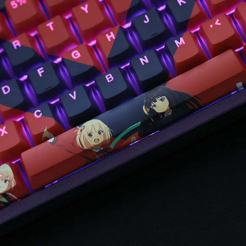 1 zestaw Lycoris Recoil PBT barwnik Subbed Keycaps Cartoon klucz Anime czapki profil OEM podświetlany Keycap Chisato Nishikigi Takina Inoue