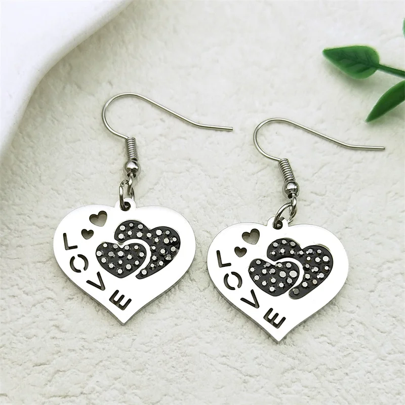 

Love Double Heart Cute Dangle Earring For Women Men Stainless Steel Silver Color Female Charm Earrings Jewelry Gifts