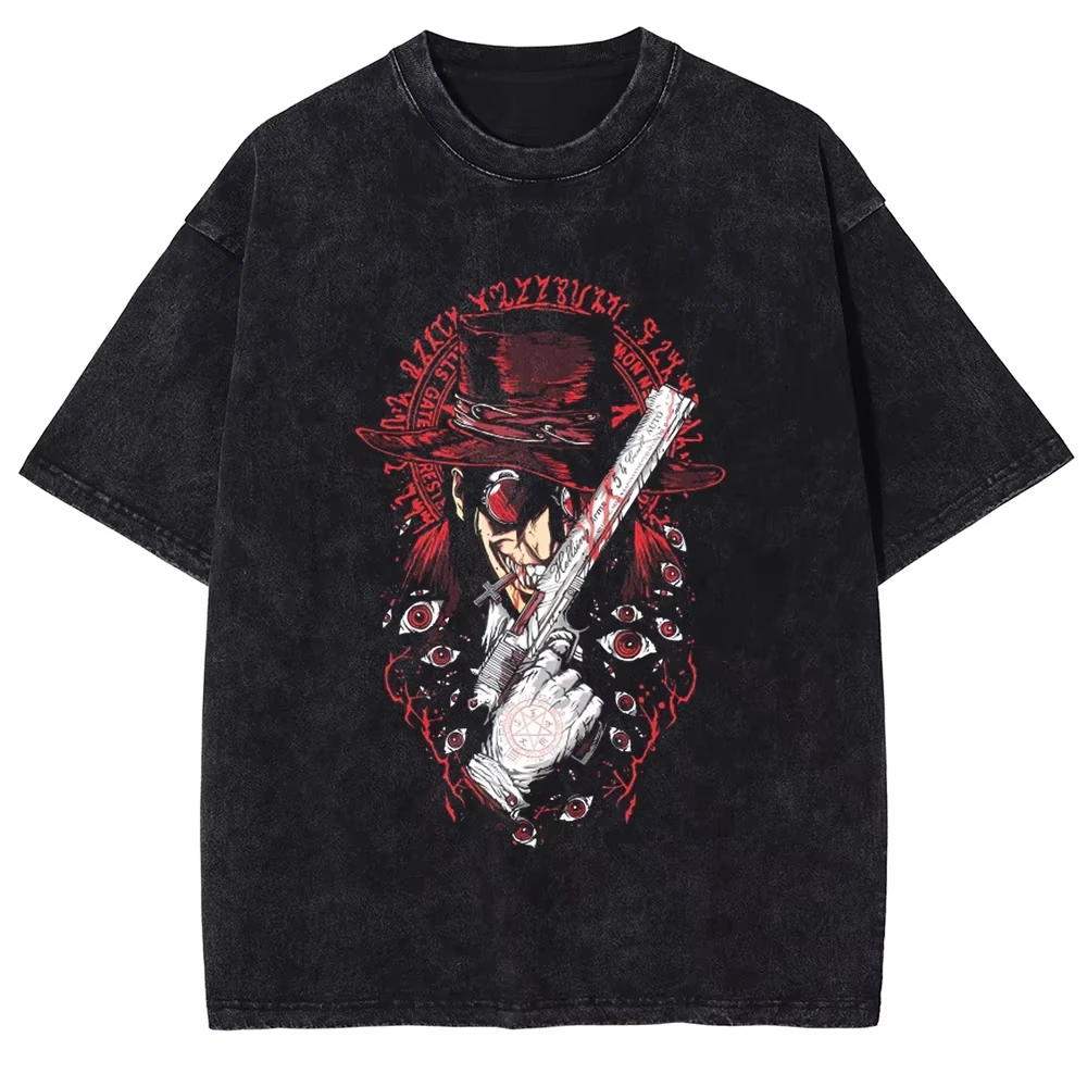 

Summer Washed Vintage Short Sleeve T Shirt Unisex Men Streetwear Anime Graphic Print Tshirt Harajuku Casual Cotton Tee