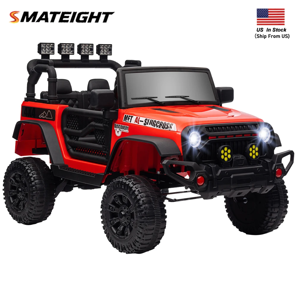 12 V Fahrt auf LKW, Elektroauto für Kinder, batteriebetriebenes Fahrt auf Auto, Eltern-Fernbedienung, 4 Aufhängungsräder, Musikhorn, LED-Leuchten