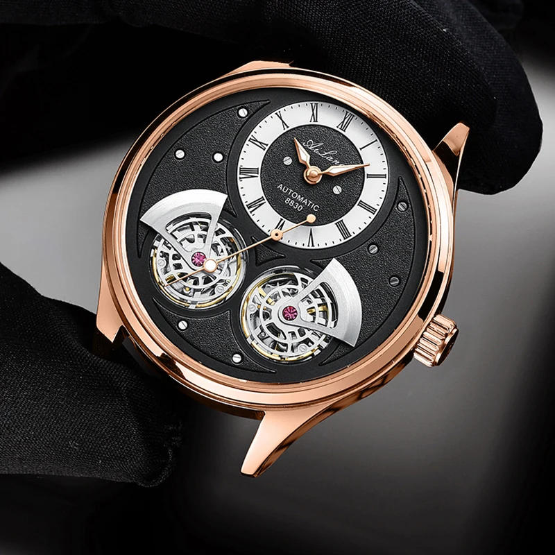 Imagem -03 - Ailang 2023 Novo Clássico Duplo Tourbillon Relógio Automático para Homem de Couro Luminosa Mãos Relógios Mecânicos Reloj Hombre