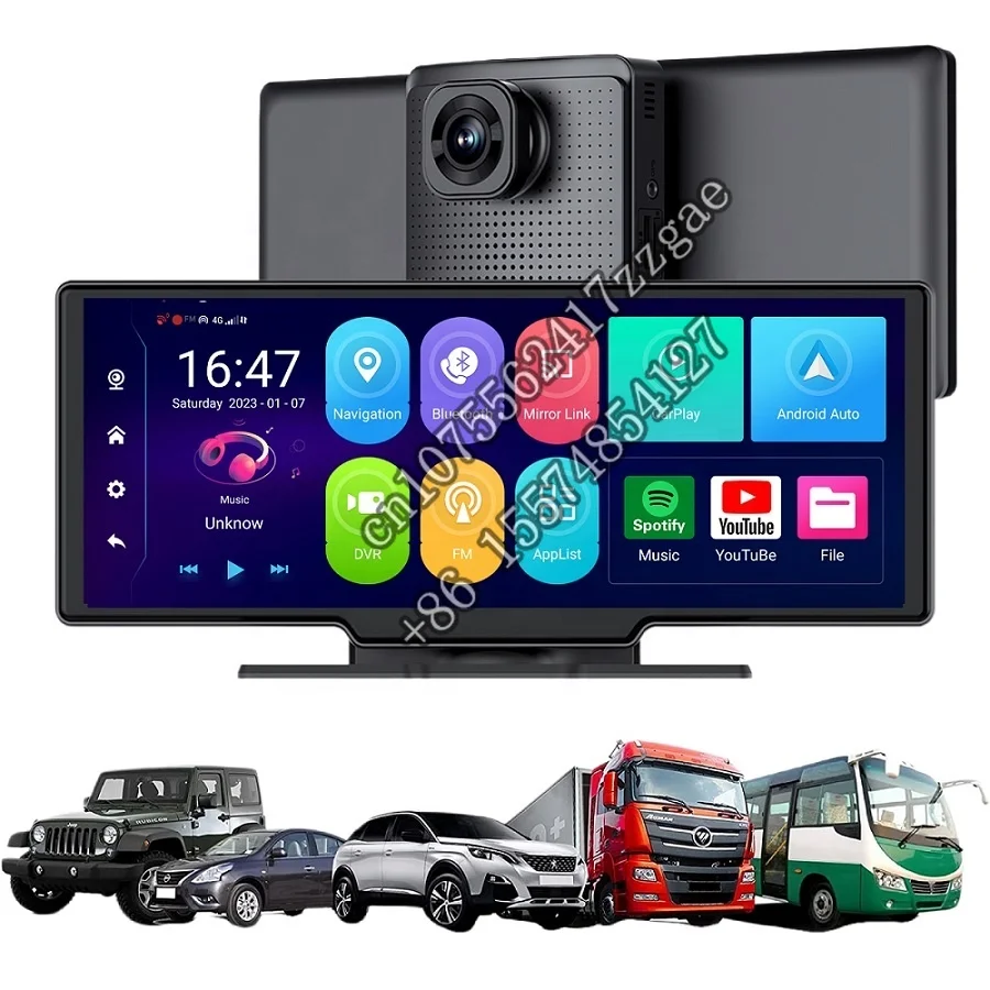 

10.3 inch touch screen ai box Carplay &Android auto dash cam Android 10.0 with 4+64GB Fleet Remote ing dashcam 1080P hd