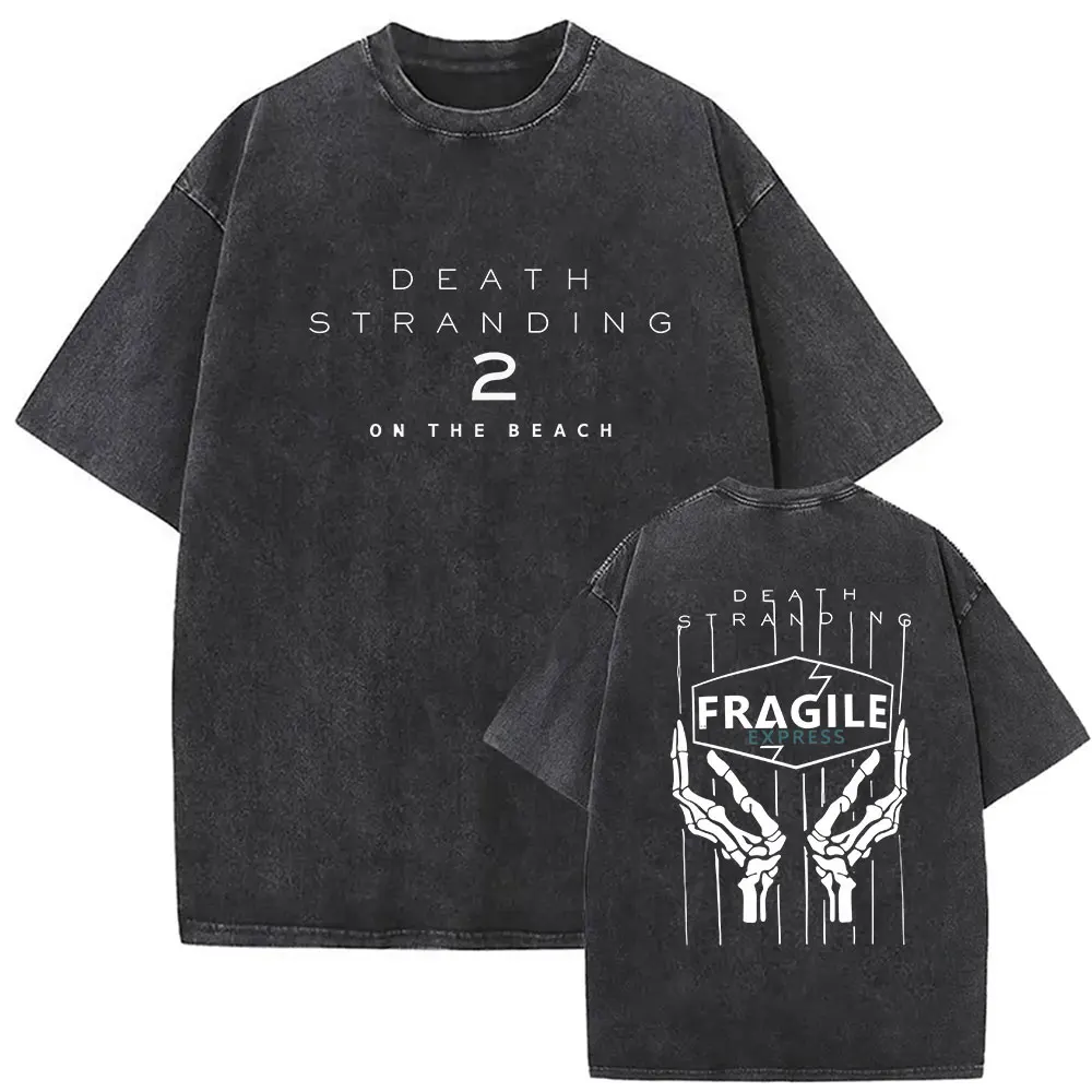 Vintage Washed Death Stranding 2 on The Beach Game Print T Shirt Men's Women Summer Clothing Fashion Cotton Short Sleeve T-shirt