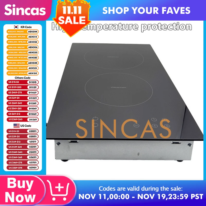 Double-Headed Electric Induction Cooktop Stove Hob Built-in Cooker220V Sensor Touch Control Magnetic Cooker Hot Plate