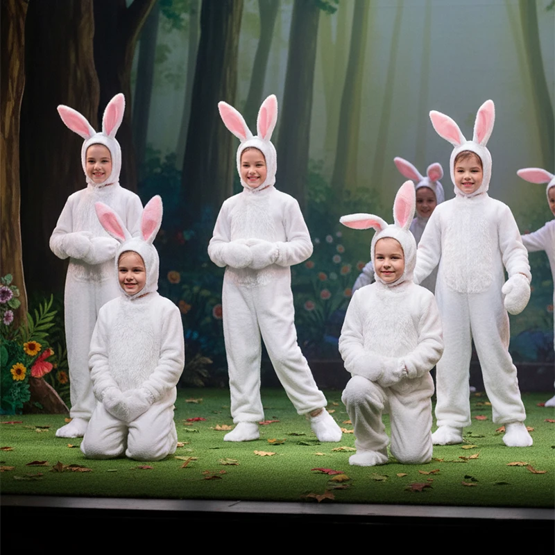 

Rabbit Cosplay Costume Girls Boys Furry Cute White Rabbit Costume Stage Performance Bunny Jumpsuit Halloween Carnival Outfit