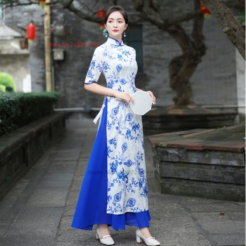 2025 vietnam aodai dress improved cheongsam qipao dress national flower print qipao dress oriental banquet evening dress vestido