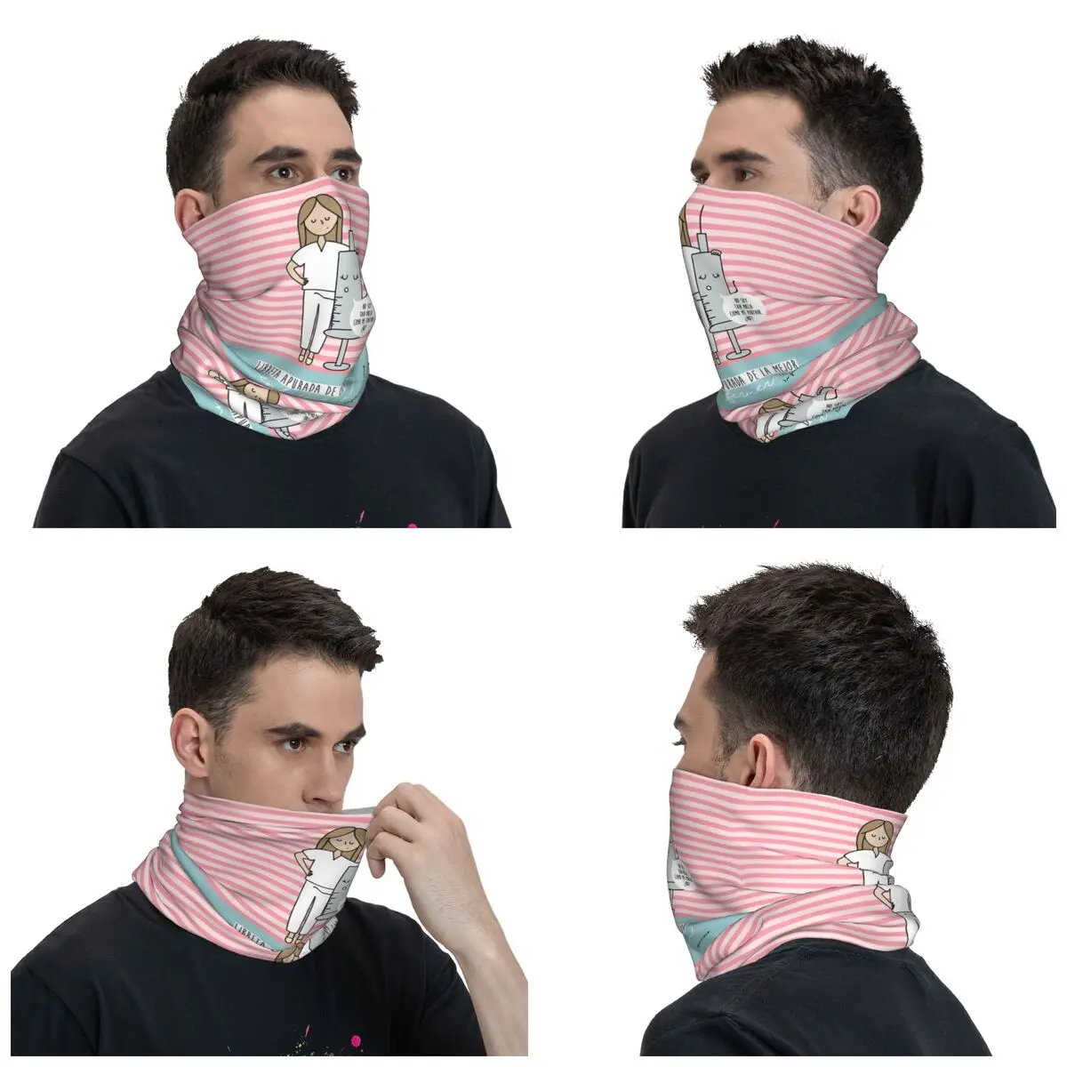 Cartoon Ladies Nurse Doctor Printed Bandana Neck Gaiter Windproof Face Scarf Cover Men Women Headband Tube Balaclava