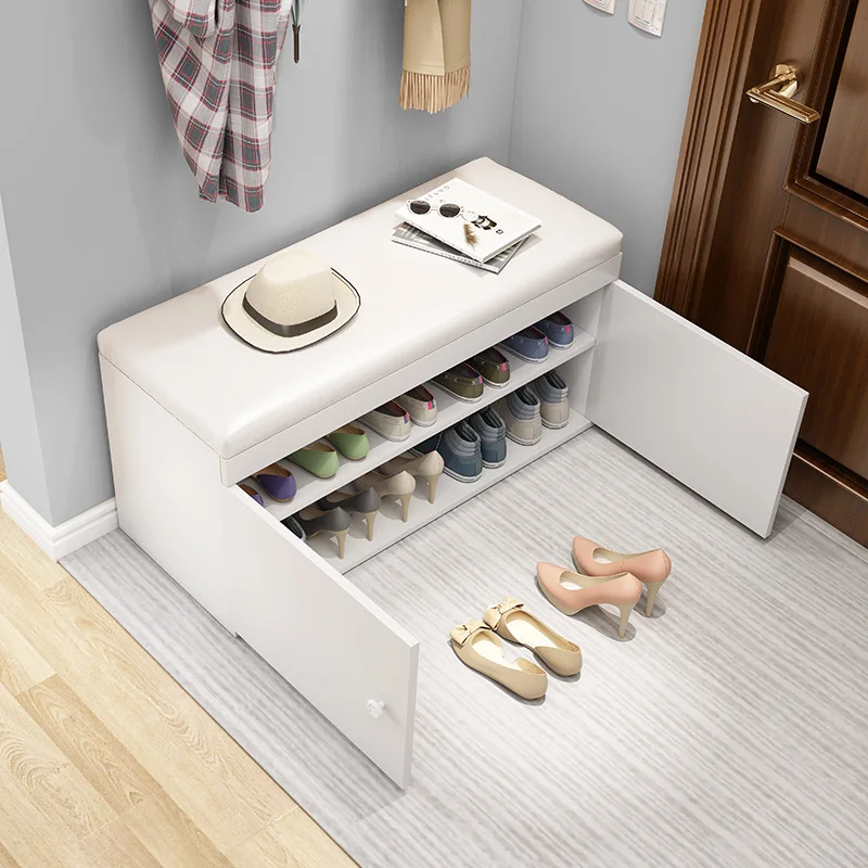 Space Saving Shoe Bench Ottoman - Entryway Storage Cabinet with Seat, Large Capacity Shoe Rack & Compact Shelves