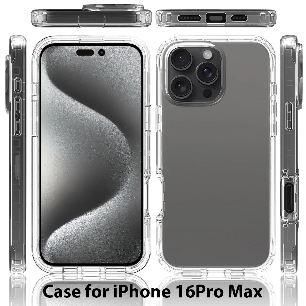 Funda de cobertura completa para iPhone 16 Pro Max iPhone16 16Plus 16Pro Funda transparente TPU/PC armadura de 360 grados Funda de teléfono a prueba de golpes