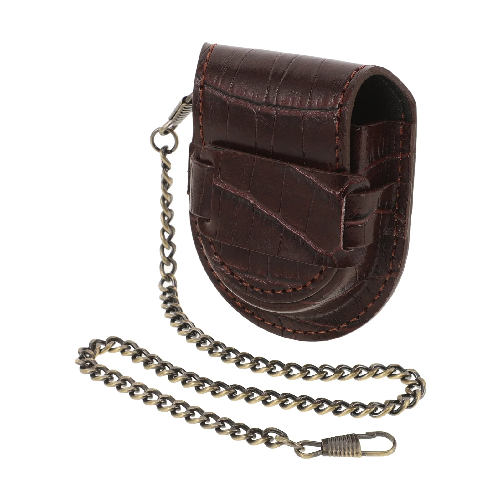 

Brown Bamboo Pocket Watch PU Case Belt Holder Chain Durable Pocket Watch Storage Accessory for Men Women Stylish