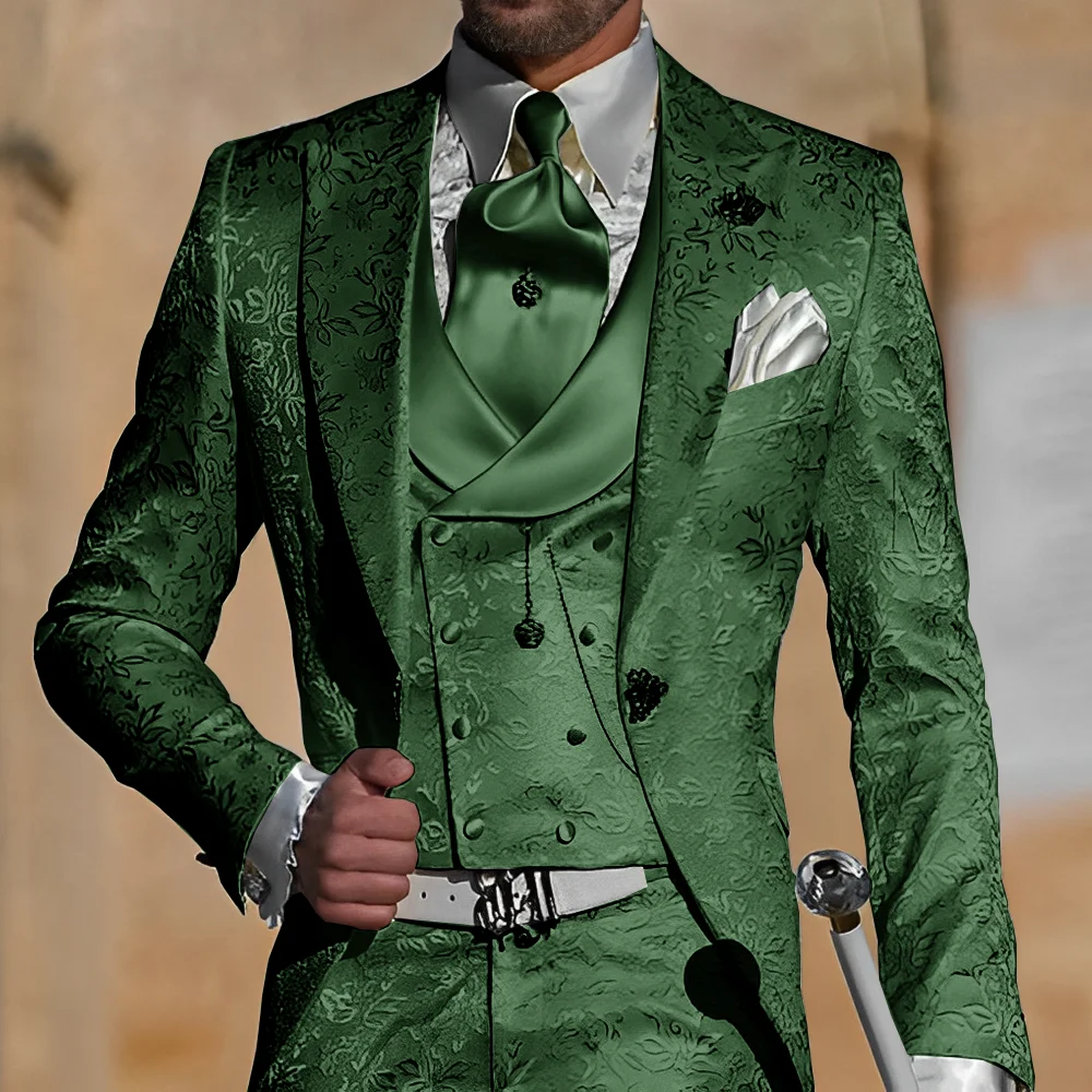 Jacquard Men's Suit 3 Piece Suit Groom Party Tuxedo Wedding Men's Formal Jacket Pants Vest Slim Fit Custom Suit Male