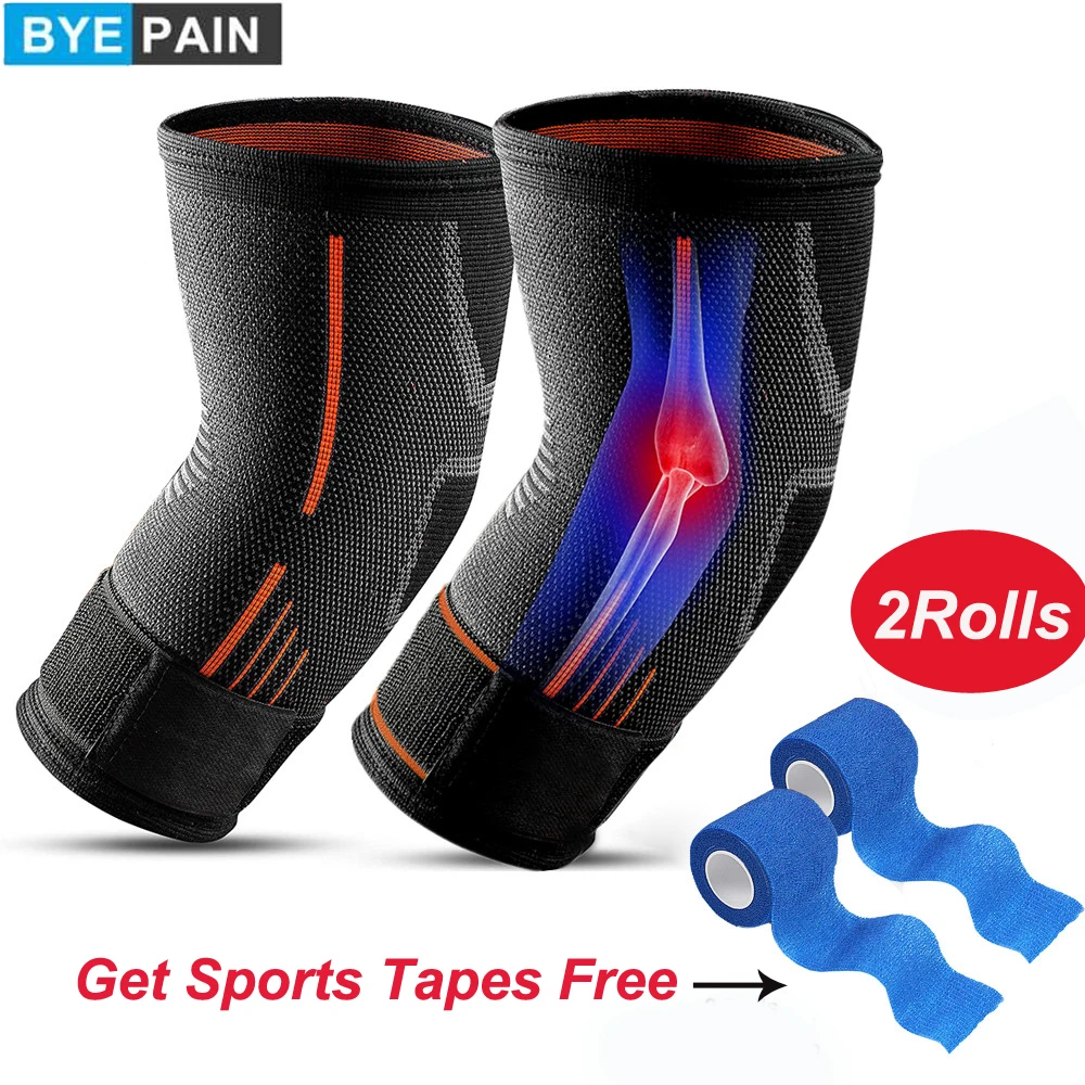 1Pair Elbow Brace Compression Support Sleeve for Tendonitis,Tennis,Golf Elbow,Weightlifting,Workouts,With Adjustable Strap 2Roll