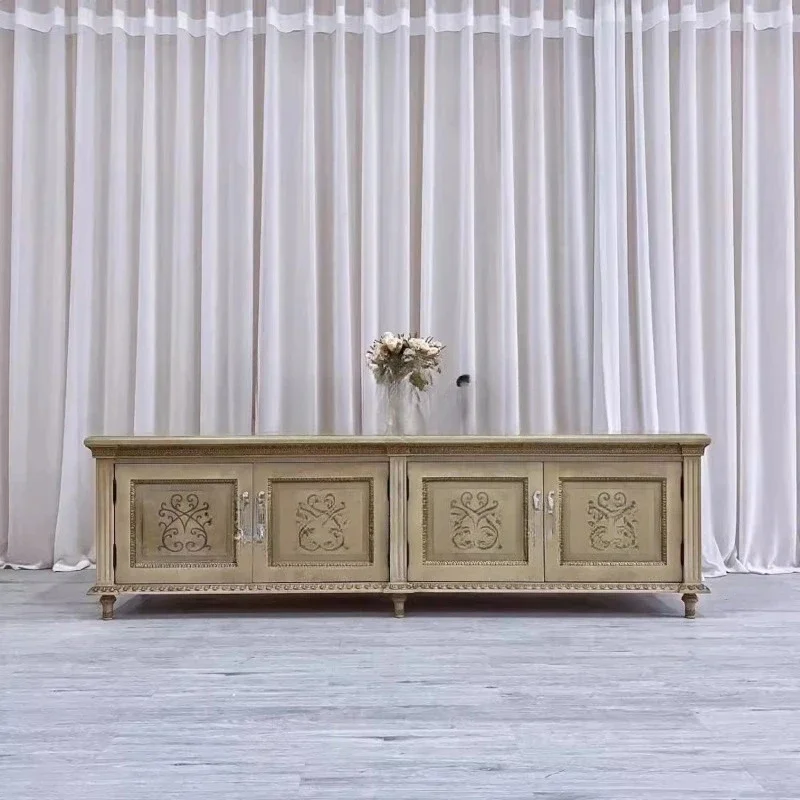 

Customized Jade Green European French Solid Wood Retro Carved Hand-painted TV Cabinet