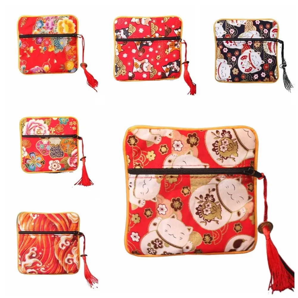 Doek Chinese Stijl Munt Etui Maneki Neko Koperen Cash Hanger Sieraden Opbergtas Sieraden Organizer Kettingen Etui Doek Portemonnee