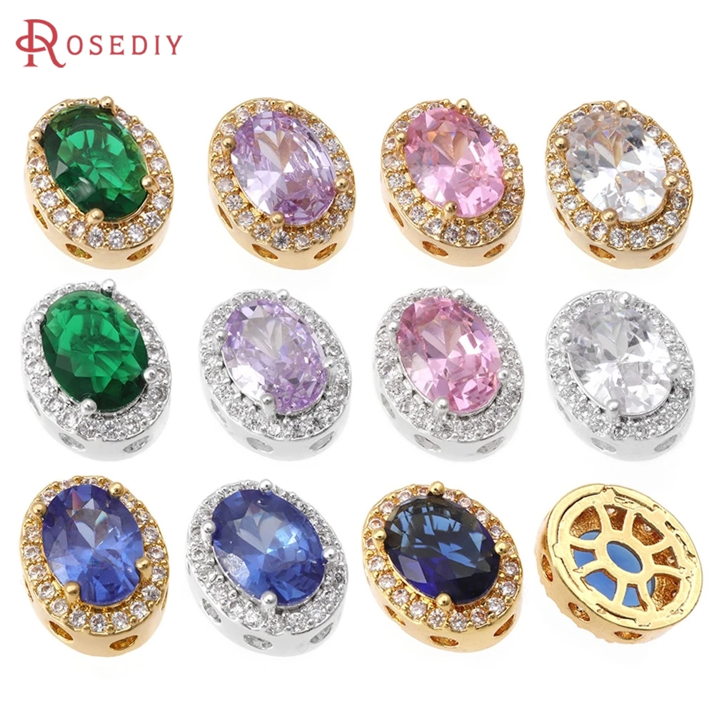 6PCS 18K Gold Farbe Messing Zirkon Oval Form Spacer Perlen Armbänder Perlen Hohe Qualität Diy Halskette Schmuck Machen zubehör