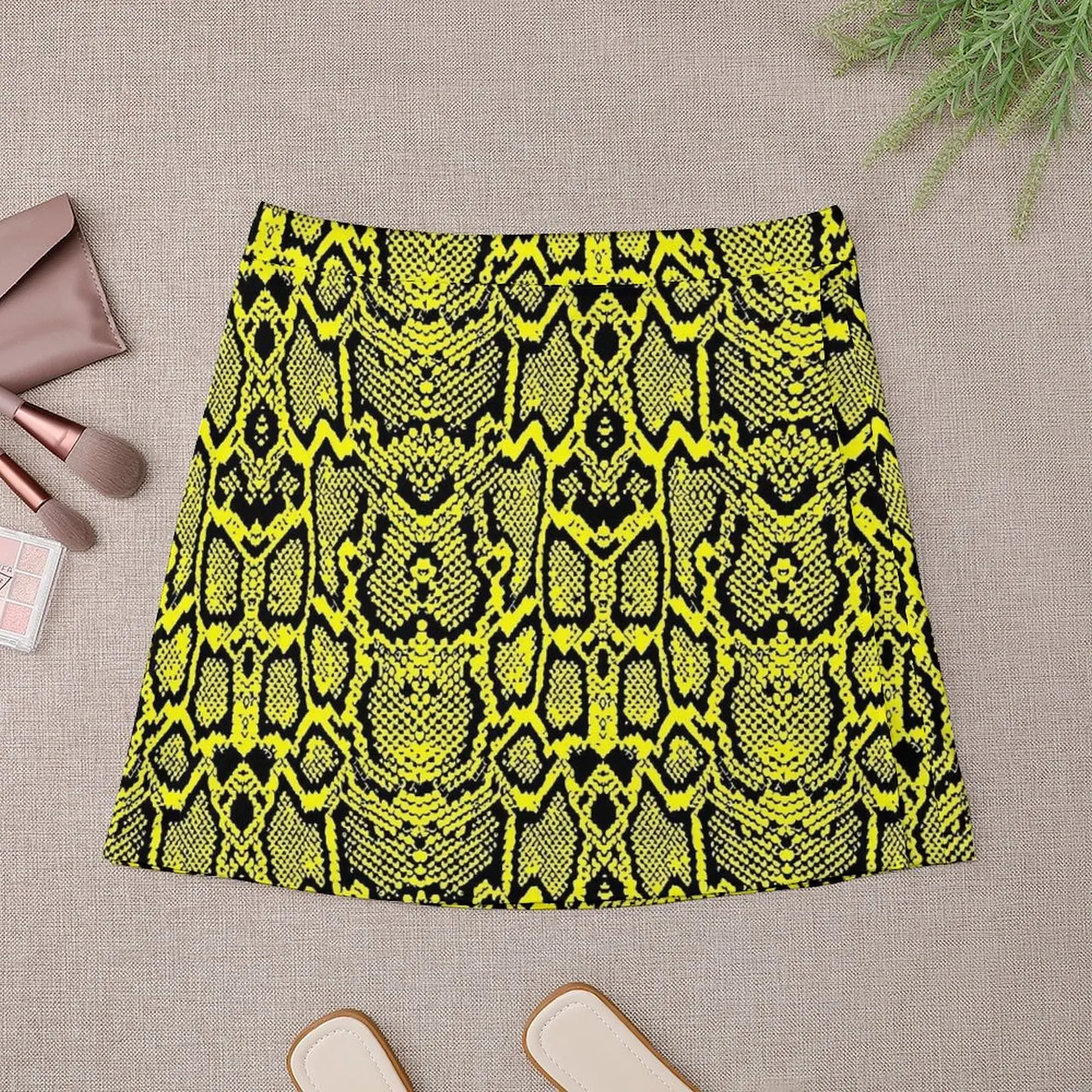 Yellow Snake Skin Print Skirt  Elegant Mini Skirts Summer High Waist Custom Street Style Casual Skirt Big Size