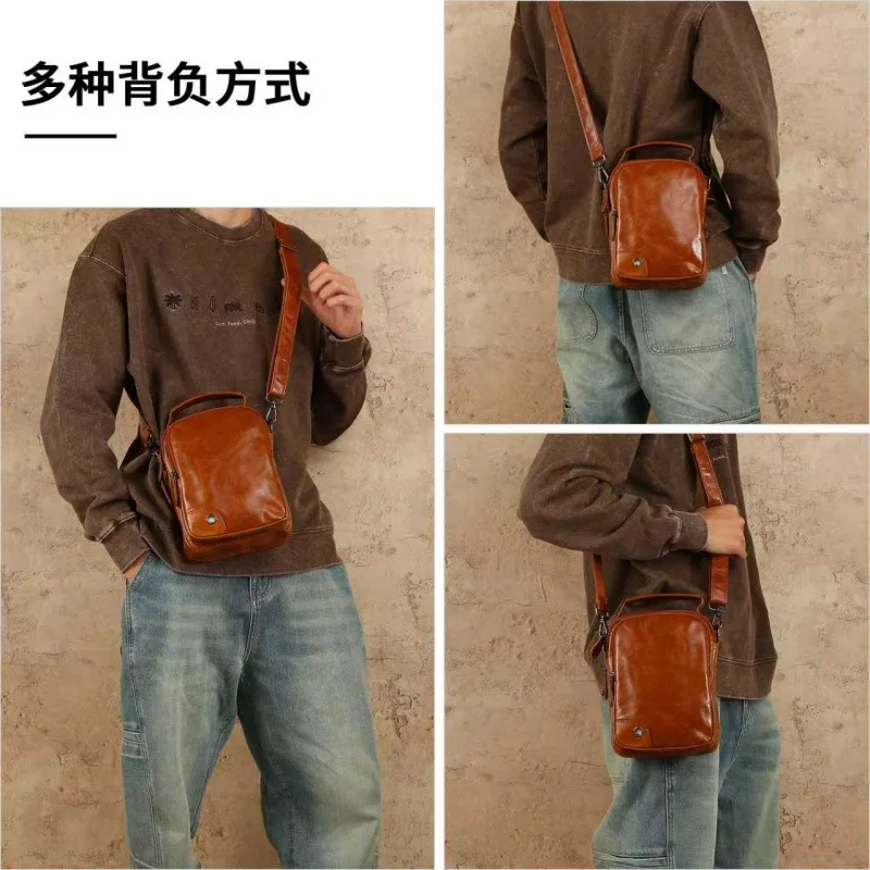 

Square hand-held, square single-shoulder bag, commuter men's travel crossbody backpack, genuine leather men's bag