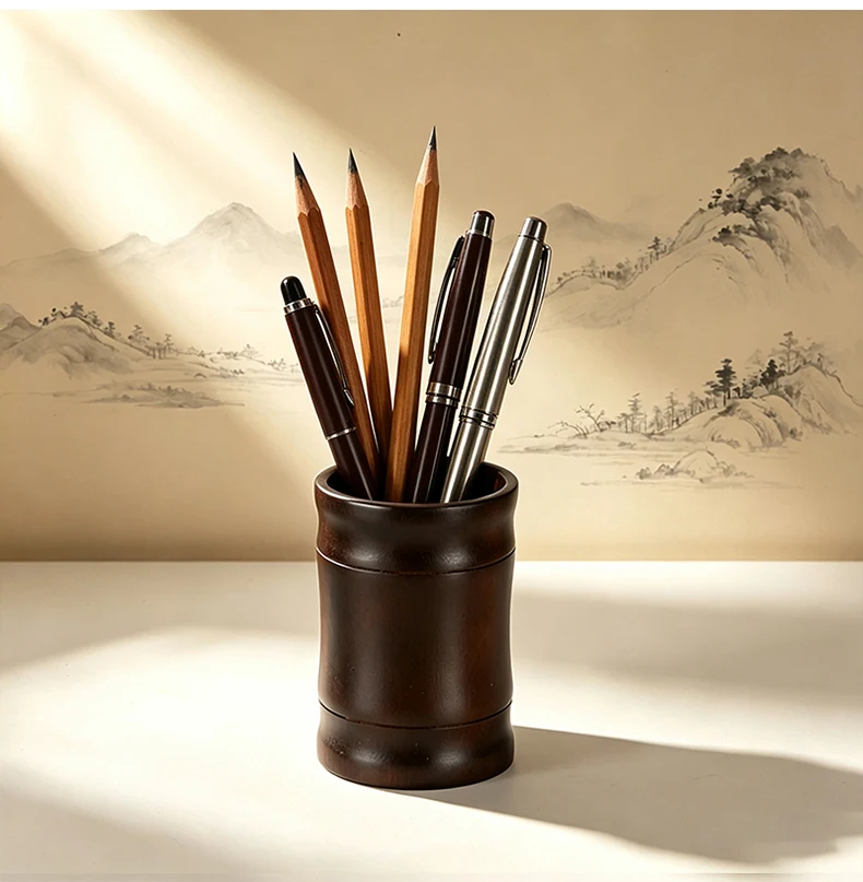 Natürlicher Bambus-Stifthalter Vintage Tintenstift-Aufbewahrungsbox Schreibtisch-Organizer für Schreibwaren Büro- und Schulbedarf Geschenk – Detail 5