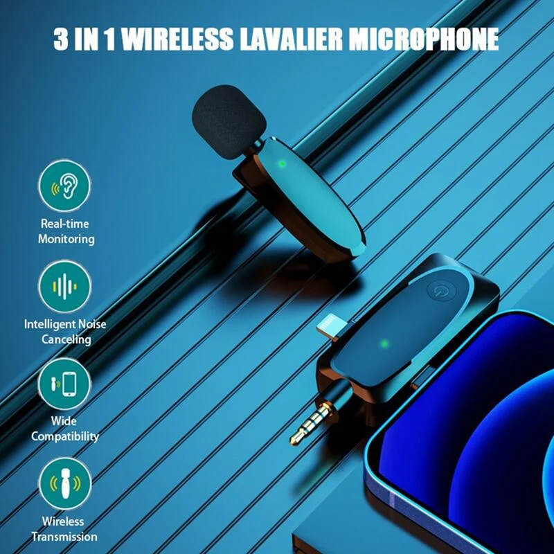 3 In 1 Wireless Lavalier Microphone With Audio Monitor Function Vlog Mic For Iphone Android Computer Camera