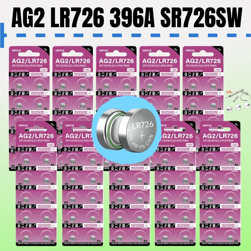 

100/200PCS AG2 LR726 396A 1.55V Button Cell Batteries 397 SR726 196 SR726SW 396 Button Battery For Watch Toys Remote Cell Coin