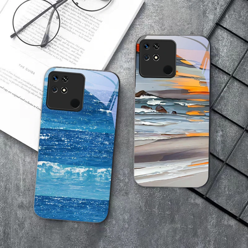 

Beach Waves Blue For Redmi 14C 4G 13C 9C NFC Xiaomi 13T PRO POCO X6 M6 4G A3 F6 10C 8 9A A2 8A NOTE 7 Black Glass Phone Case