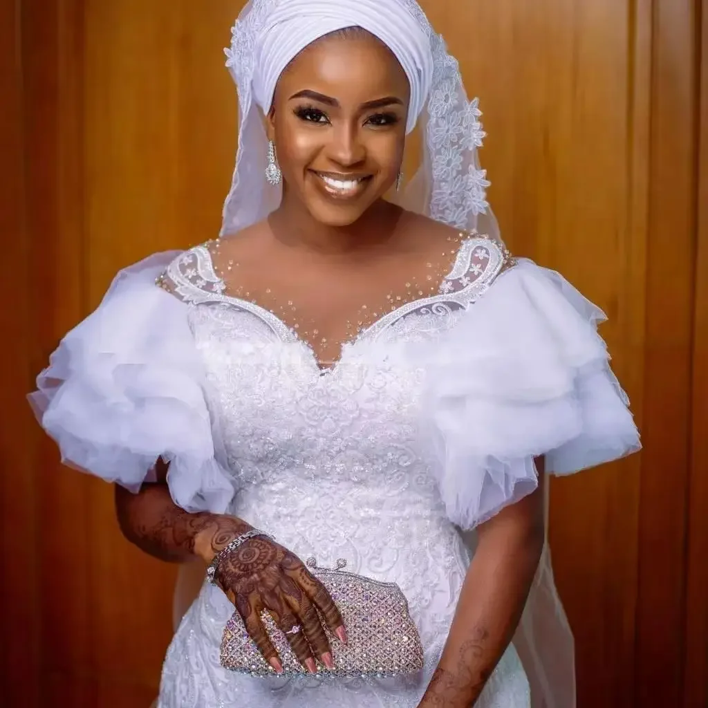 تخصيص الخامس الرقبة تسلق الخرز يزين حورية البحر فستان الزفاف رداء دي ماري 2025 العربية حديقة خمر فستان زفاف