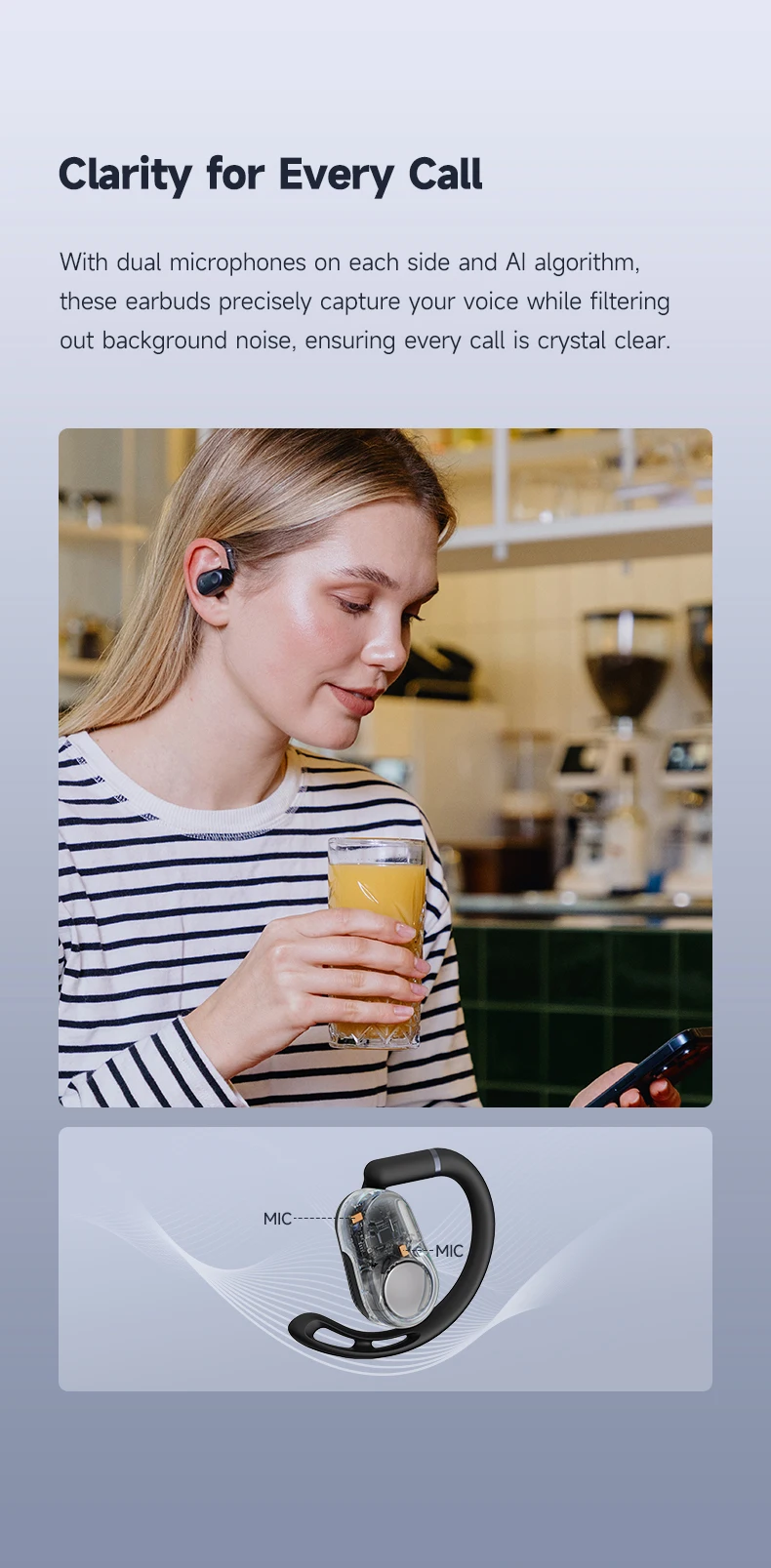 Edifier Comfo Flex Open-Ear True Wireless Ohrhörer Hi-Res Audio 40 Std. Spielzeit KI-Anruf-Geräuschunterdrückung Bluetooth 5.4 Kopfhörer – Detail 7