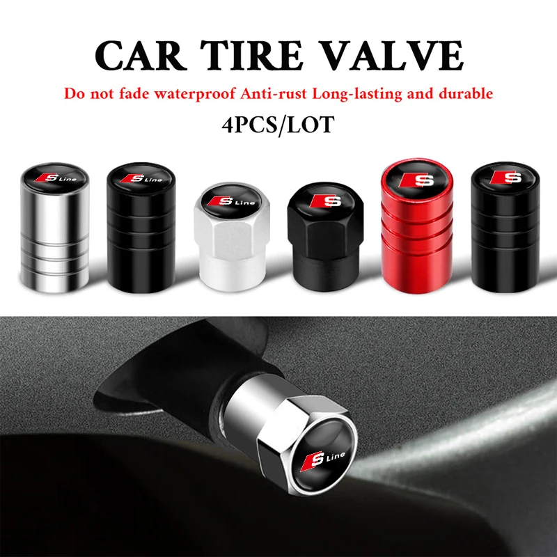 Car Wheel Tire Valve Caps Tyre Stem Covers Airdust Waterproof For Audi Sline Quattro RS3 RS4 RS5 RS6 RS7 A1 A2 A3 A4 A5 A6 A7 A8