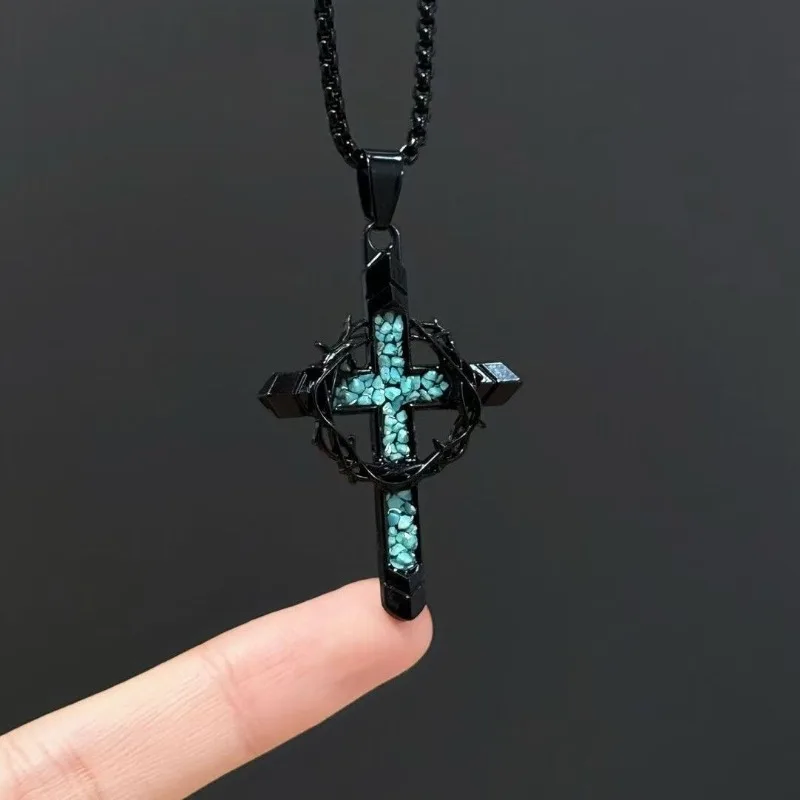 

2026 Hot New Premium Vintage Gothic Thorn Cross Badge Necklace Pendant Unisex Couple Edgy Bold Retro Collectible Jewellery Gifts