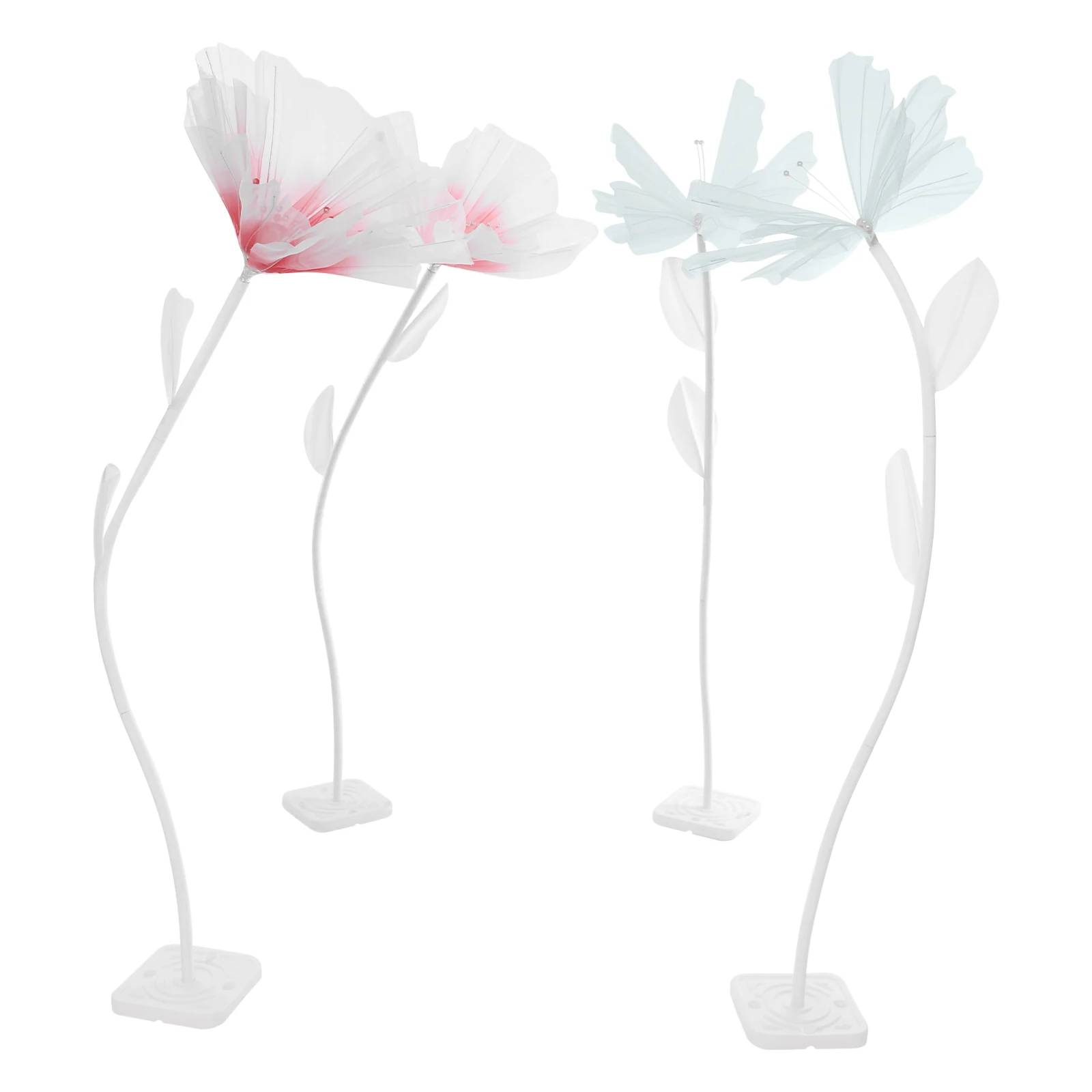 

4pcs Wedding Artificial Butterfly Flower Decorations, 57.09in White Stems, Red Flowers, Reusable,Stable Base for Parties Events
